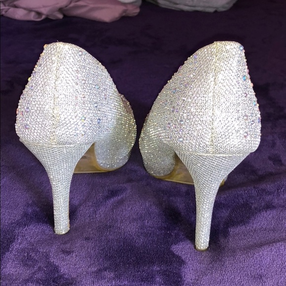 Rhinestone silver heels with platform - Picture 3 of 3